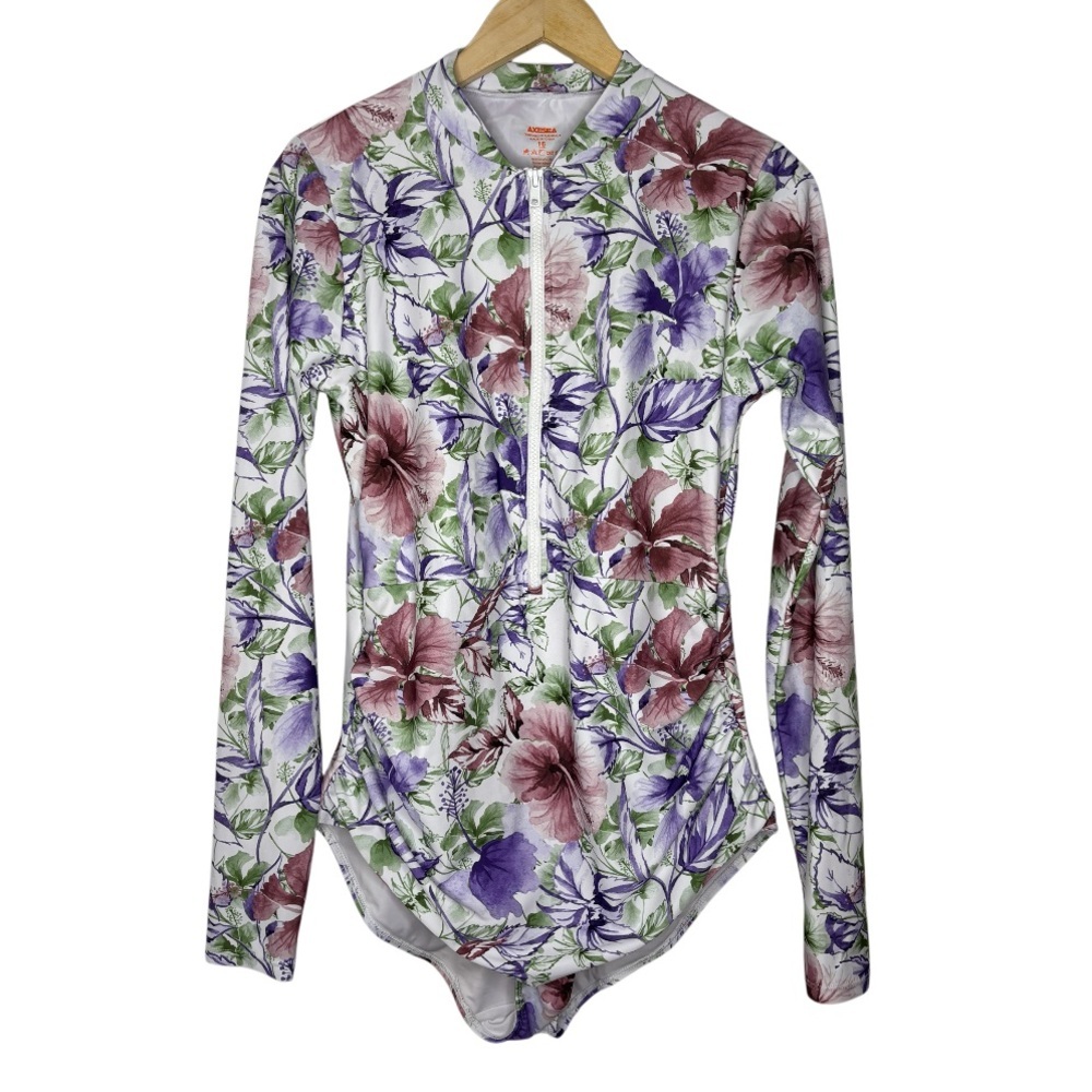 AXESEA | Floral Long Sleeve One-Piece Swimsuit | Size 16